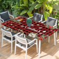 thumbnail image 2 of Merry Christmas Plaid Table Cloths for 4 Foot Rectangle Tables, Checkered Xmas Tree Snowflake Poinsettia Patio Waterproof Elastic Fitted Tablecloths, Washable Rectangular Table Cover for Camping, 2 of 8