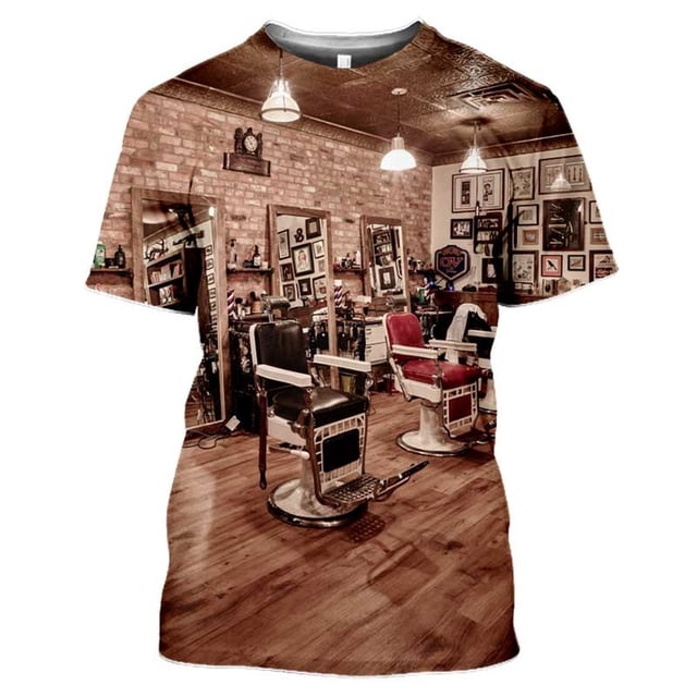 Outils de Barbier Rétro Classique Col Rond Manches Courtes T-Shirt d'Été pour Hommes Impression 3D Tendance Hip Hop Personnalité Mode Goût Haut