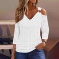 thumbnail image 2 of Tops para mujer,Blusa informal de poliéster con hombros descubiertos para mujer, cuello en V y mangas 3/4, tejido ligero y transpirable, para uso diario, sopatenor, 2 of 7