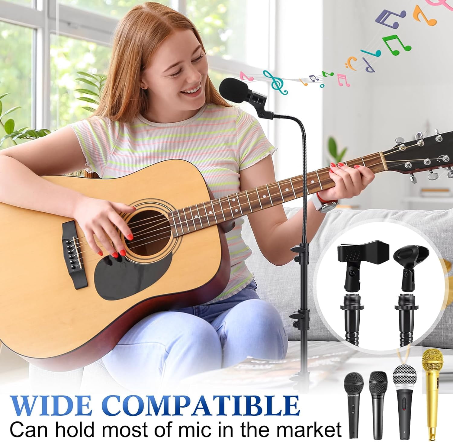 4 Pcs Tripod Microphone Stand  Arm Floor Mic Holder Adjustable 24-67 Inch with Carrying Bag and Clips for Singing Stage Karaoke