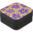 thumbnail image 3 of Violet Flowers Jewelry Box Portable PU Leather Jewelry Mini Case with Removable Tray Display Earrings Bracelets Rings Necklaces for Women Women Gifts, 3 of 7