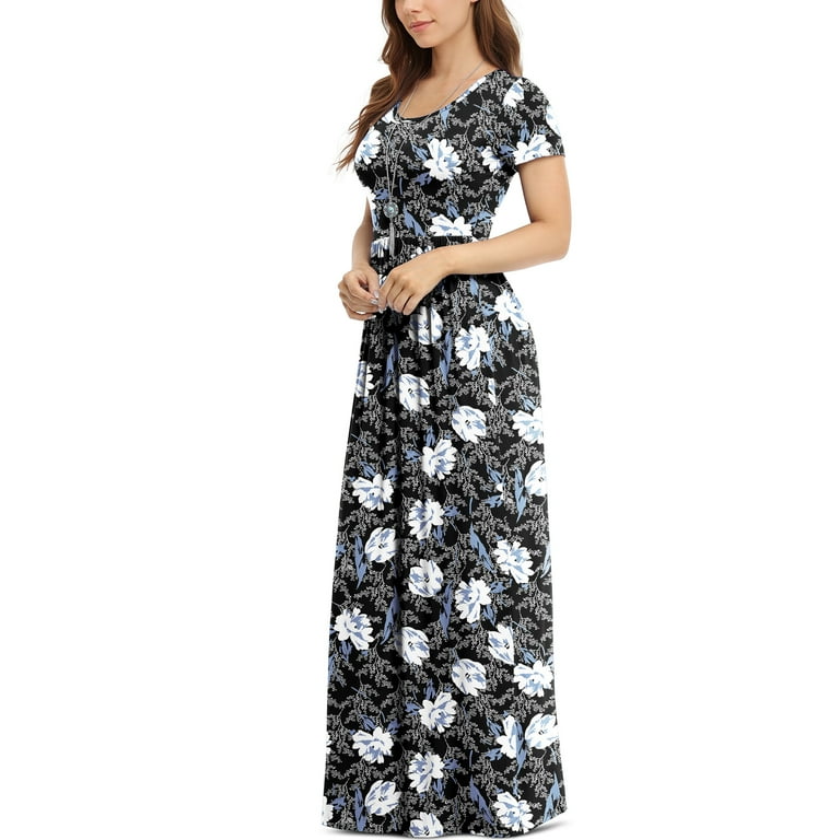 Asklazy Women's Short Sleeve Loose Maxi Dresses, Casual Long Dresses with  Pockets, White - Walmart.com