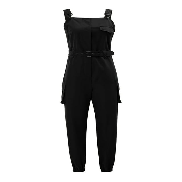 CNKOO Combinaison Cargo Décontractée pour Femmes Sans Manches avec Poches Ceinture Pantalon Crayon Ample Rouge s