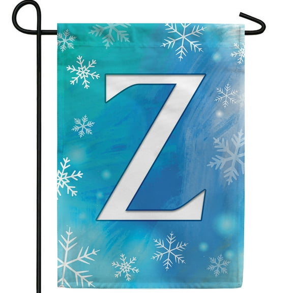 America Forever Winter Monogram Letter Z Garden Flag Vertical Double Sided 12.5 x 18 inches Blue Snowflake Winter Holiday Seasonal Flags for Outdoor, Yard, Porch Decoration Snowfall Garden Flag