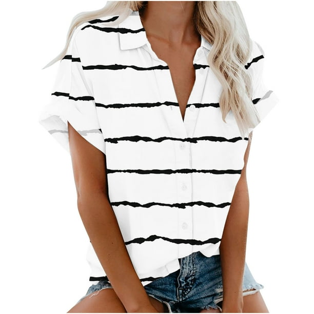 Blusa con estampado floral de manga corta con cuello en V para mujer OAVQHLG3B Store lin121212