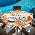 thumbnail image 6 of Orange Pumpkin Gnomes Fall Round Tablecloth, Fitted Table Cover with Elastic for 36"-44" Round Tables, Branches Leaves Thanksgiving Botanical Table Cloth Outdoor Dinning Party Waterproof Tablecloths, 6 of 7