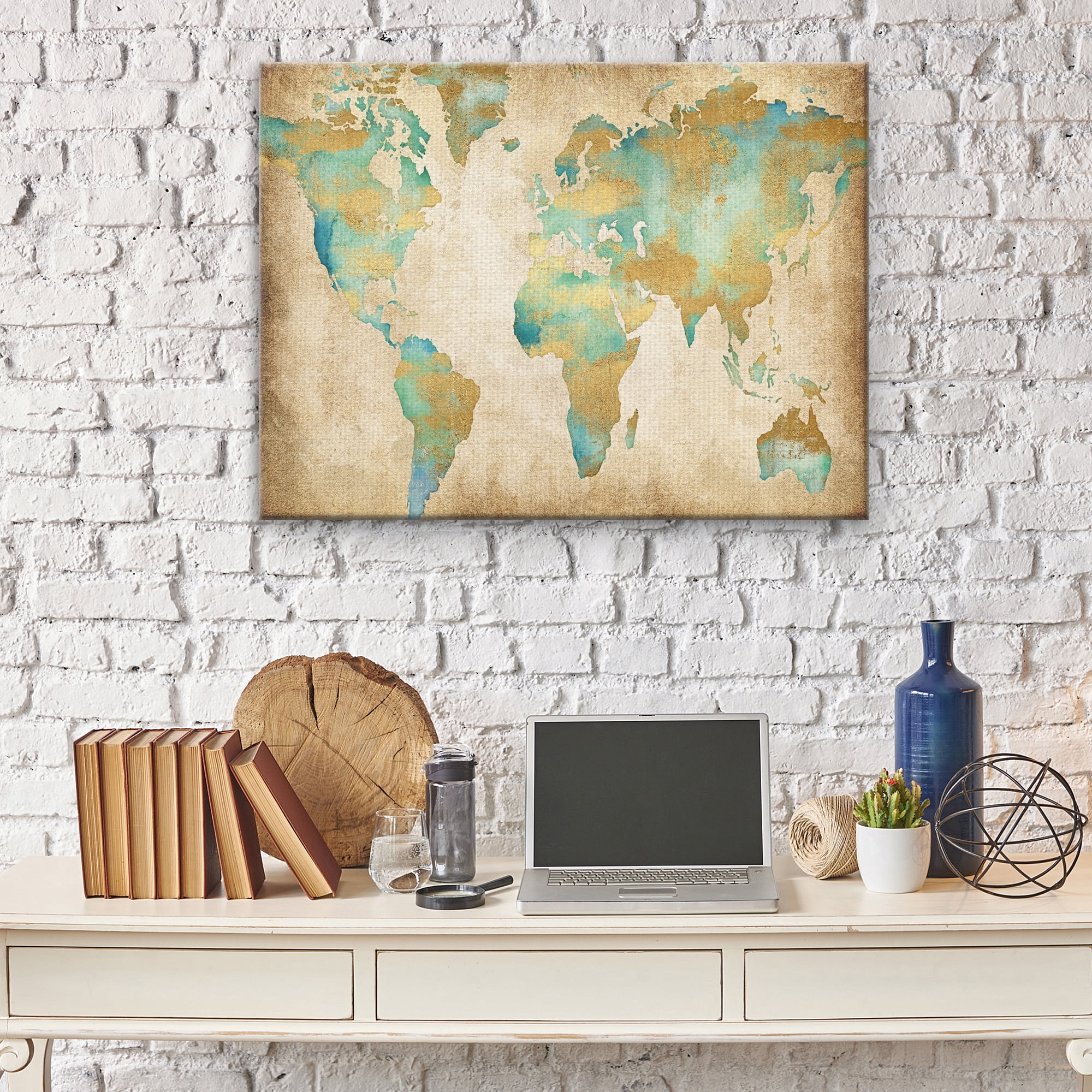 Masterpiece Art Gallery Golden World Map By Willowbrook Fine Art Canvas Art Print 30" x 40"