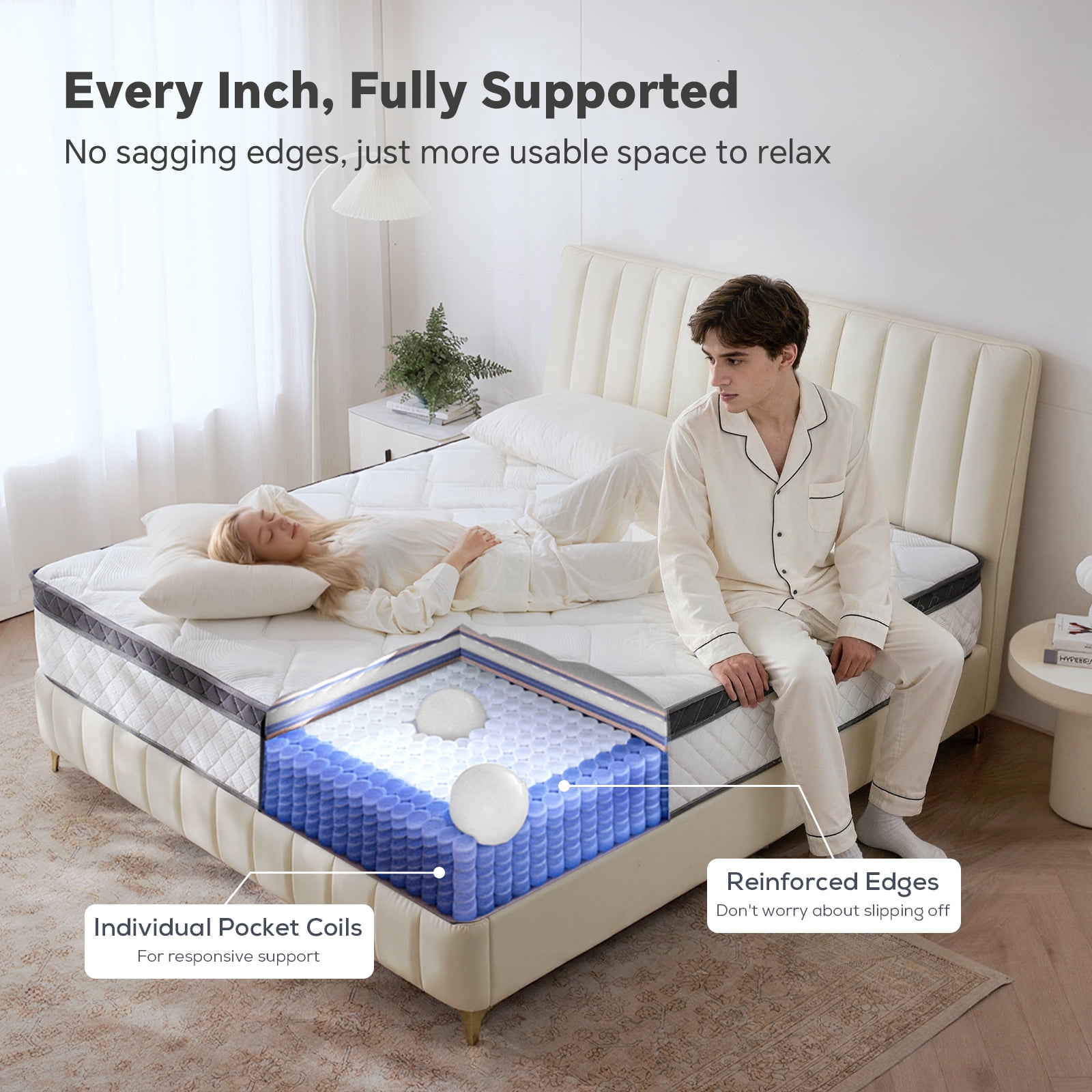 Bezzze 12 inch Queen Size Mattress, Hybrid Mattress in a Box, Individually Pocket Springs & Breathable Memory Foam, Medium Firm, CertiPUR-US Certified