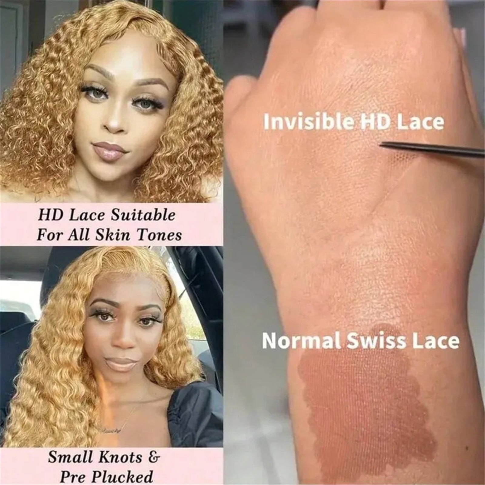 Curly HD Transparent Lace Front Wig Deep Wave Honey Blonde Human Hair Pre Plucked Wigs 200 Density