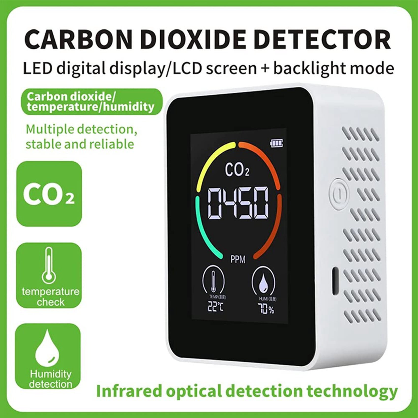 2X Temperature & Humidity Meter, Air Quality Monitor, CO2 Detector, Digital Air Pollution Carbon Dioxide Detector