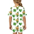 thumbnail image 5 of Girls Boys St. Patrick's Day Outfits 2PC Comfy Casual Printed Short Sleeve V Neck Pullover Top with Shorts Sets with Pockets Army Green 2 7-8 Years, 5 of 7