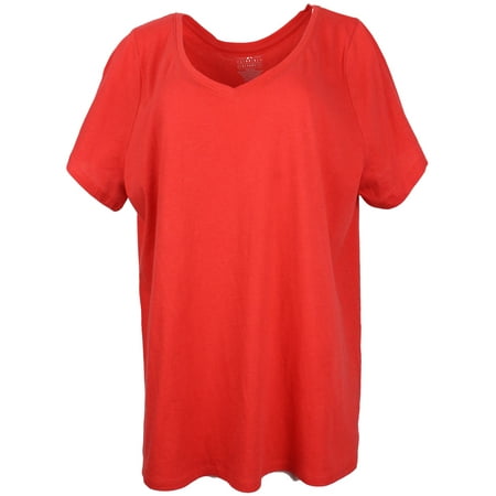 GM Women's Curvy Plus Size 100% Cotton V-Neck T-Shirt, Short Sleeve (18-20, Red)