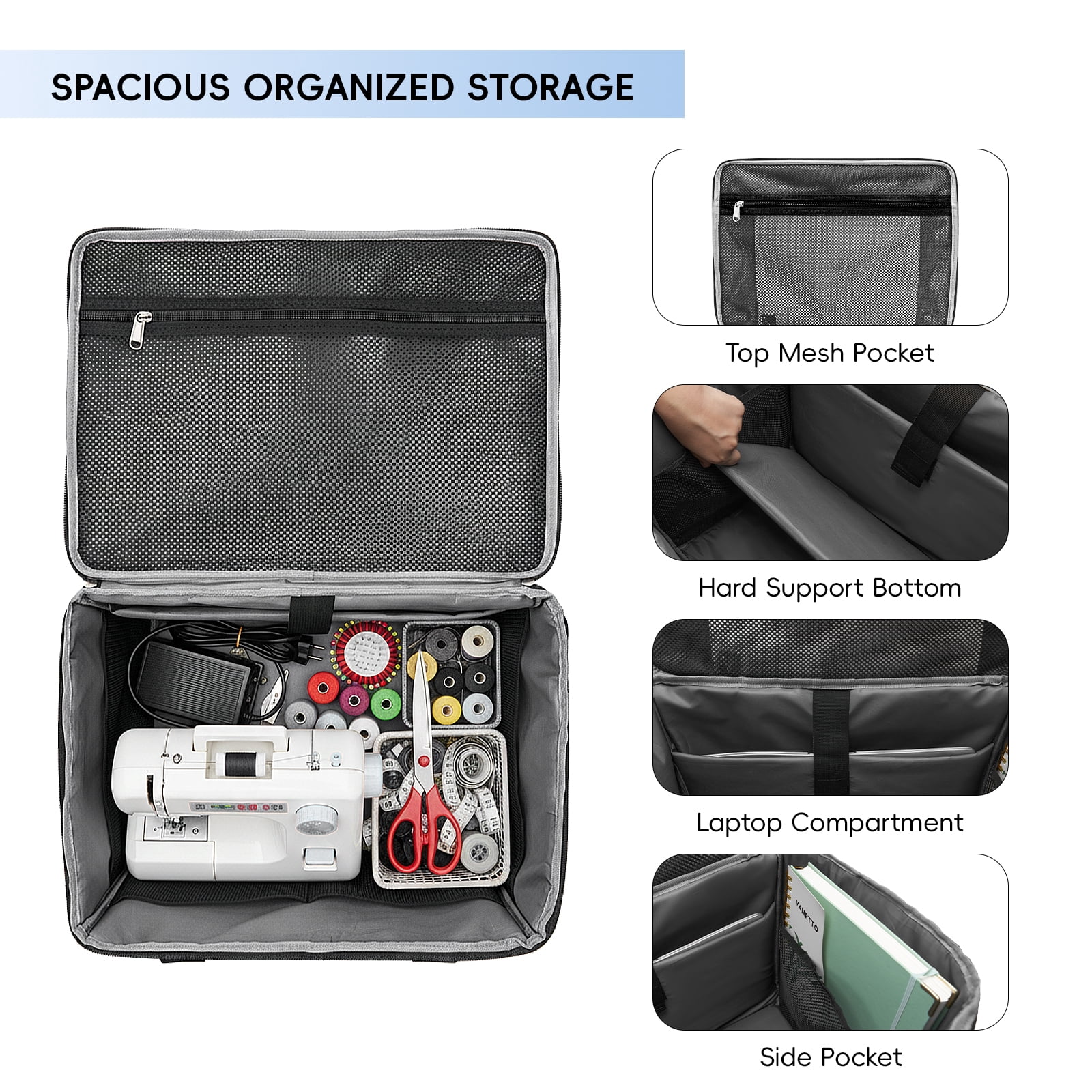 Fegat Rolling Craft Bag,Large Scrapbook Sewing Machine Tote Bag,Roller with Laptop Compartment,Detachable Cart,Sewing Accessories Tote for Women,Craft,Teaching,Office