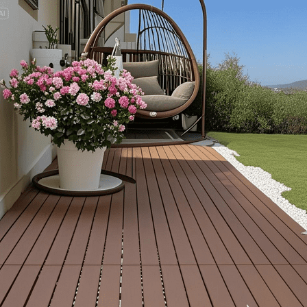 12 ‘’ x 12 ‘’ Plastic interlocking decking tiles, 44 packs of terrace decking tiles, waterproof for all-weather use, backyard pool decking tiles, Brown