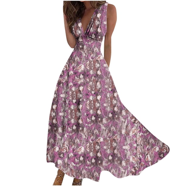 Vestido Corto de Verano de Moda sin Mangas con Cuello en V Impreso Vestido Casual Grande Del Doblado para Diario