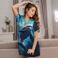 thumbnail image 3 of Easygdp Ice Blue Ocean Cute Dolphin Camisón de manga corta para mujer, informal, estampado, 3 of 6
