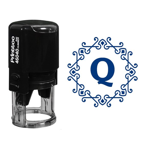 Printtoo Office Stationary Octagon Celtic Swirl Frame Alphabet Q Monogram Initial R-40 Self Inking Rubber Stamp-Blue
