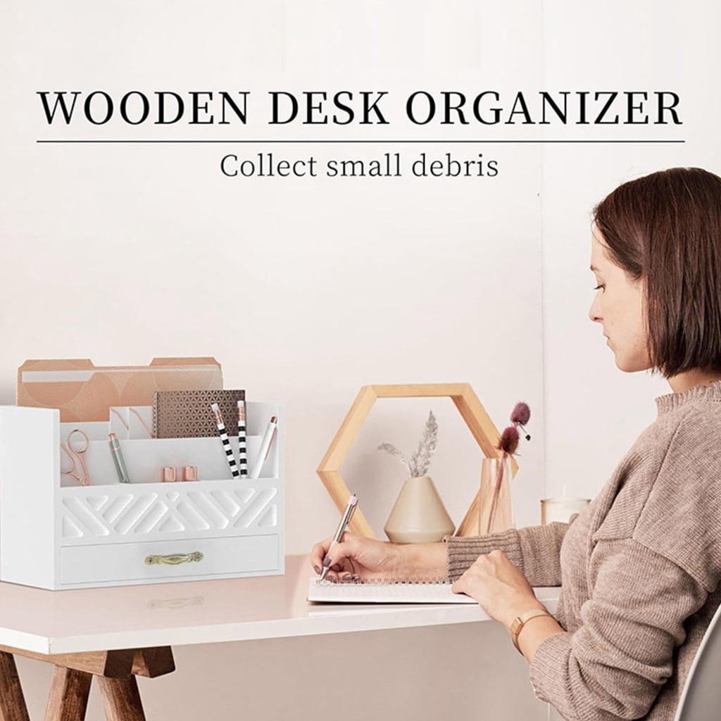 JZROCKER Multifunctional Wood File Organizers for Desk With Drawer Portable Accessory for Home Office and School Use
