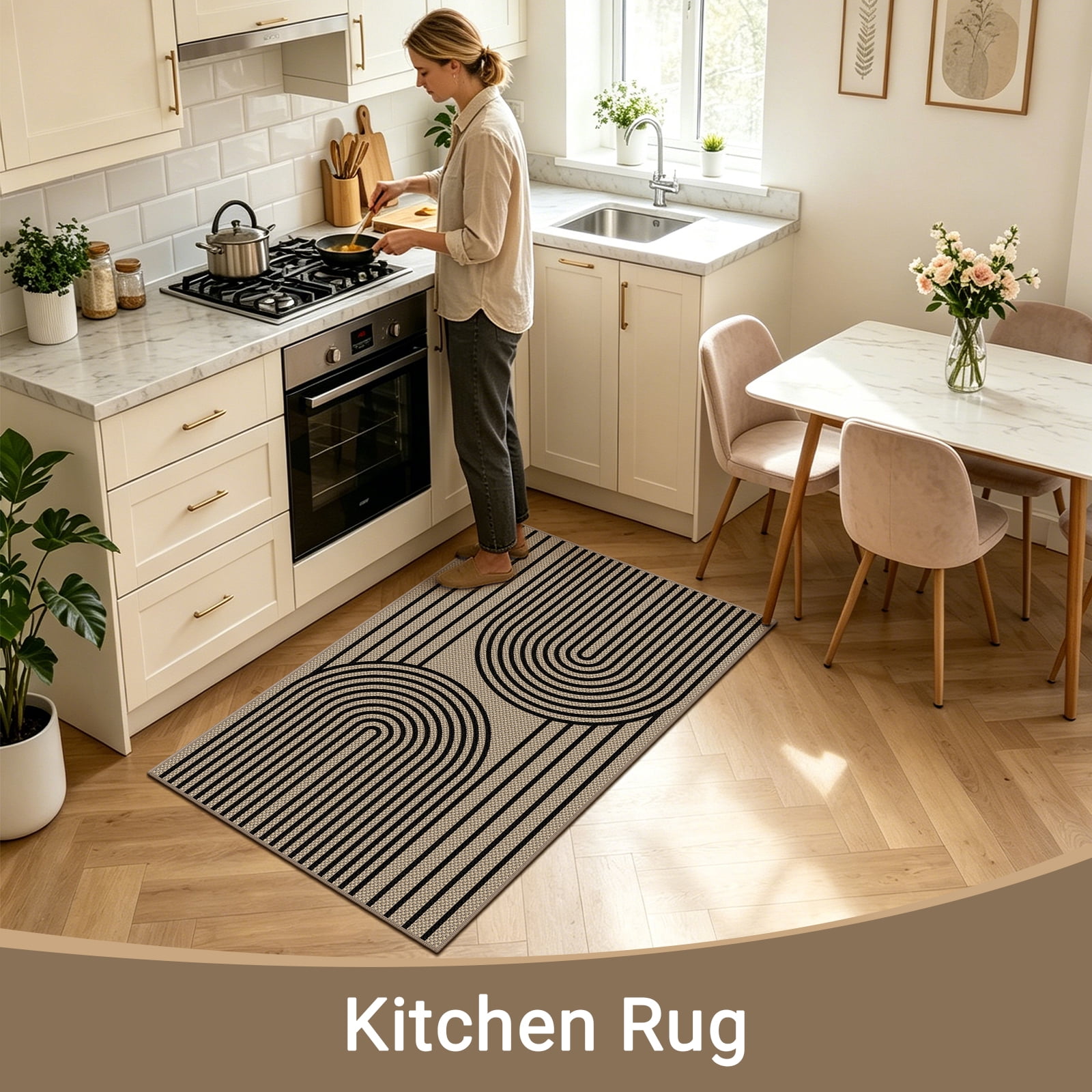 ORGOWEL Doormat Washable Easy Jute Rugs Boho Indoor Outdoor Rug 3*5ft Entryway Rugs Non-Slip Low Pile Black Door Mat Carpet for Living Room Kitchen Entry Patio Deck