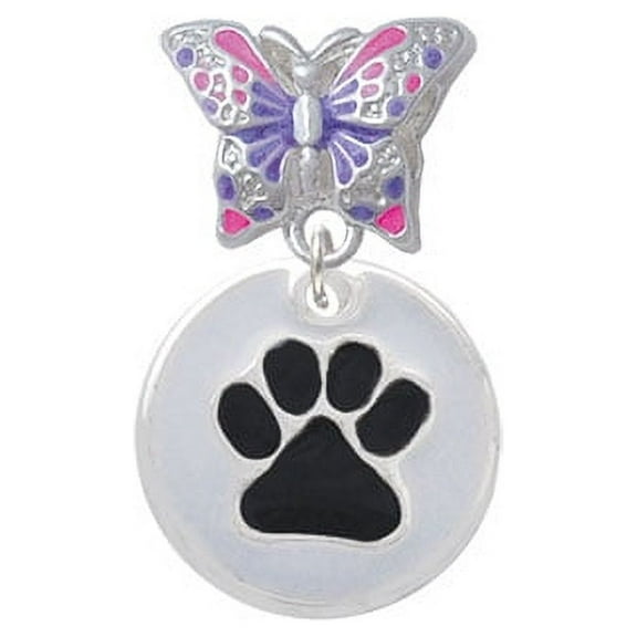 Black Paw on White Disc - Butterfly Charm Bead