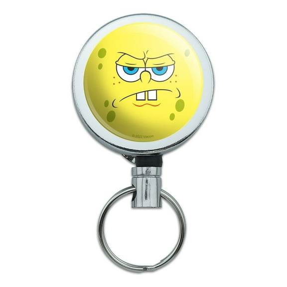 SpongeBob Angry Face Heavy Duty Metal Retractable Reel ID Badge Key Card Tag Holder with Belt Clip