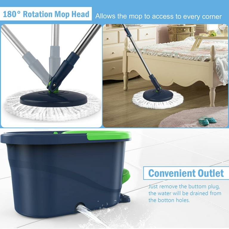 Felji Microfiber Spin Mop Easy Floor Mop with Bucket and 8 Mop