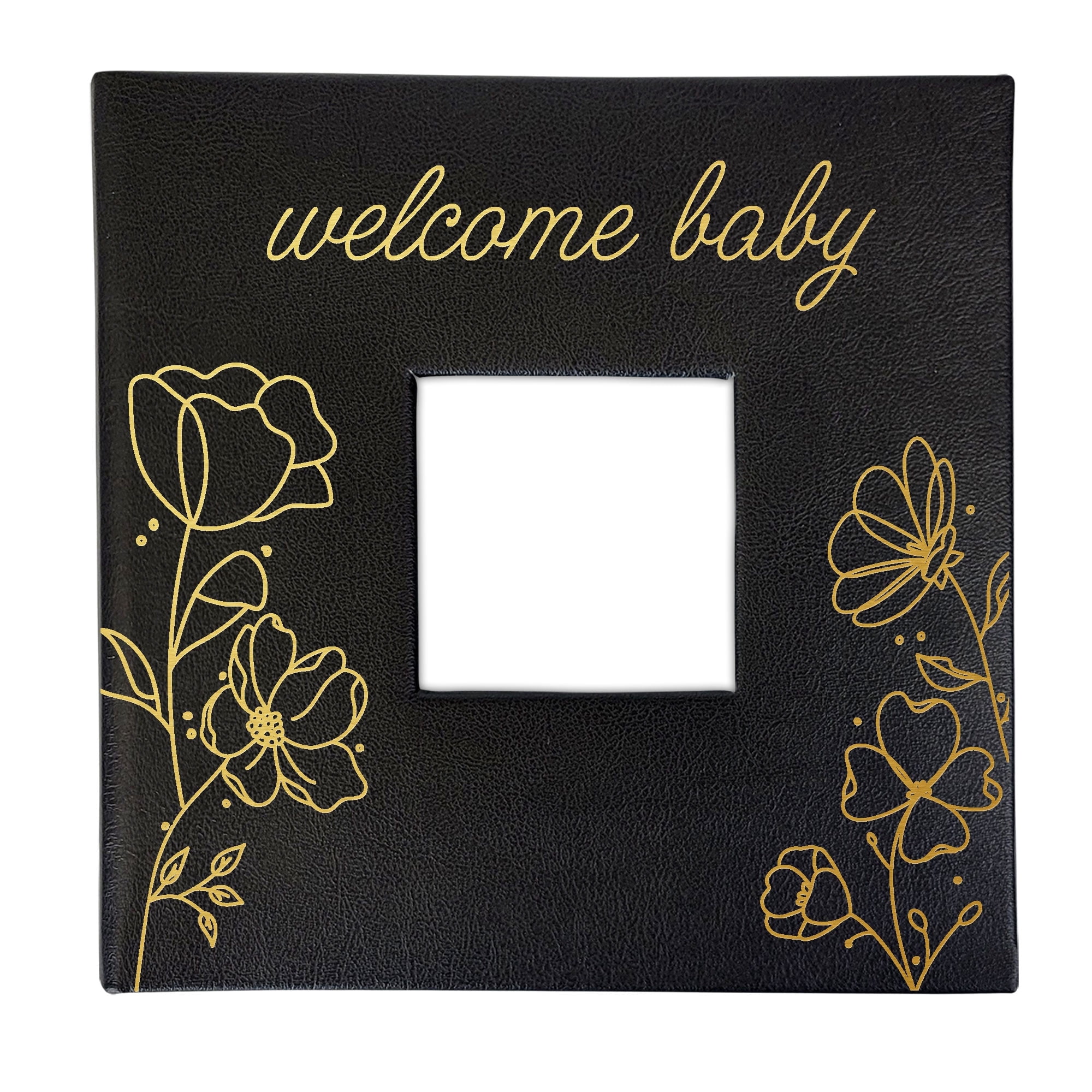 Giftsforyounow Personalized Welcome Baby Floral Print Black Leatherette Photo Album Keepsake