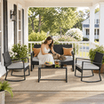 thumbnail image 3 of Aiho 4-Piece Outdoor Patio Conversation Set, All Weather PE Wicker Furniture with 2 Rocking Chairs, Coffee Table & Soft Removable Cushions, Gray for Backyard Porch Garden, 3 of 9