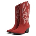 thumbnail image 4 of Soda Women Boots Pointed Toe Low Heel Rhinestone Bling Mid-Calf Western OZIE-S Bright Red IMSU Suede 6.5, 4 of 4