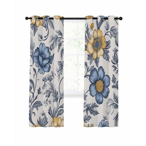Vintage Flower Blackout Curtains for Bedroom Living Room, Abstract Floral 63 In Long Thermal Insulated Room Darkening Drapes Grommet Window Treatments, 52 x 63 In