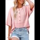 thumbnail image 1 of Blusas de Punto Gofre para Mujer, Moda 2025, Blusas de Patchwork Extragrandes con Cuello Redondo y Mangas 3/4, Color Rosa L, 1 of 6