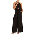 thumbnail image 3 of Women'S 2 Piece Outfits 2025 Summer Casual Sleeveless Mock Neck Crop Tops Wide Leg Pants Set Black XL, 3 of 9