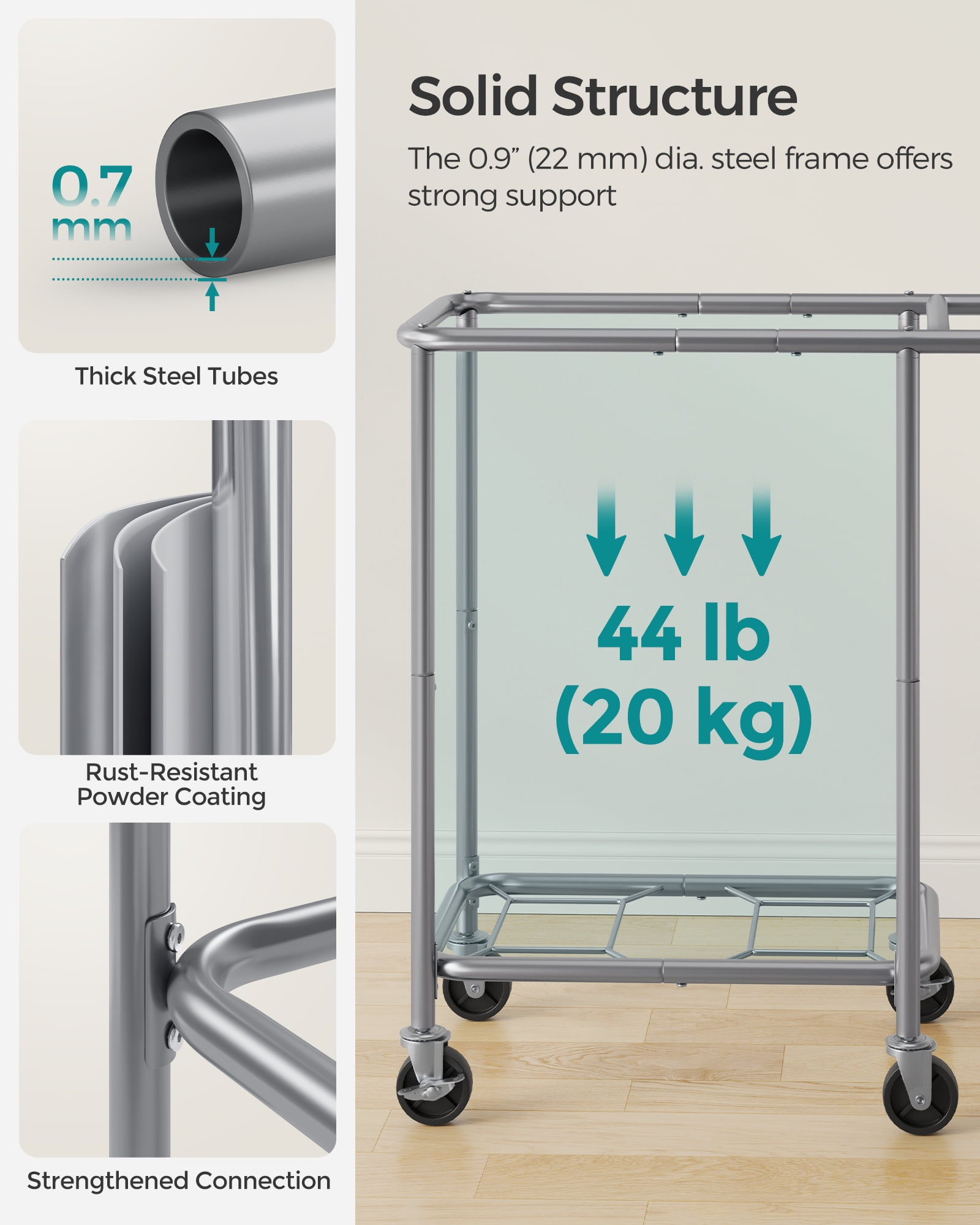 2-Section Rolling Laundry Basket Storage with Wheels, 37 Gallons Laundry Hamper, Removable Liner, Steel Frame with Handle, 27.2 x 15.4 x 31.9 Inches