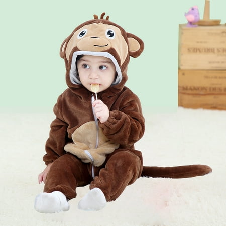 

Cethrio Baby Girls Boys Jumpsuit- Long Sleeve Bodysuit Monkey Hood Cute Warm Soft One Piece Pajamas Clothes Brown Size 18 Months