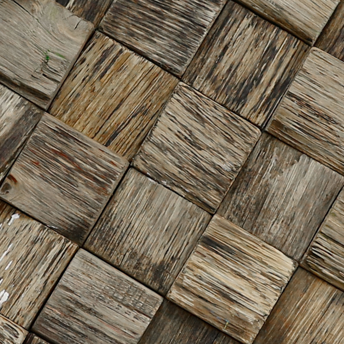 Ekena Millwork 11 7/8"W x 11 7/8"H x 1/2"P Reclaimed Boat Wood Mosaic Wall Tile, Natural Finish (11-Pack)