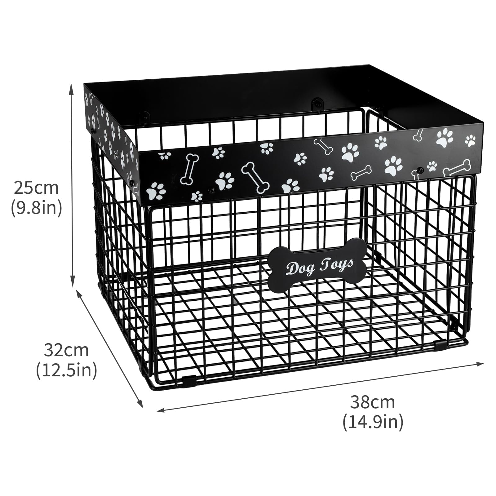 Black 2 Large Metal Dog Storage Basket for Pet Toys, Food, and Living Room Organization