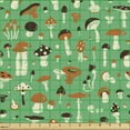 thumbnail image 2 of Ambesonne Mushroom Fabric by the Yard Upholstery, Autumn Motif on Green Back, 1 Yard, Dark Orange Seal Brown, 2 of 5