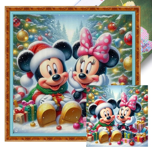 Bordado Eco-Cotton Thread 11CT Print Xmas Mickey Cross Stitch40x40cm