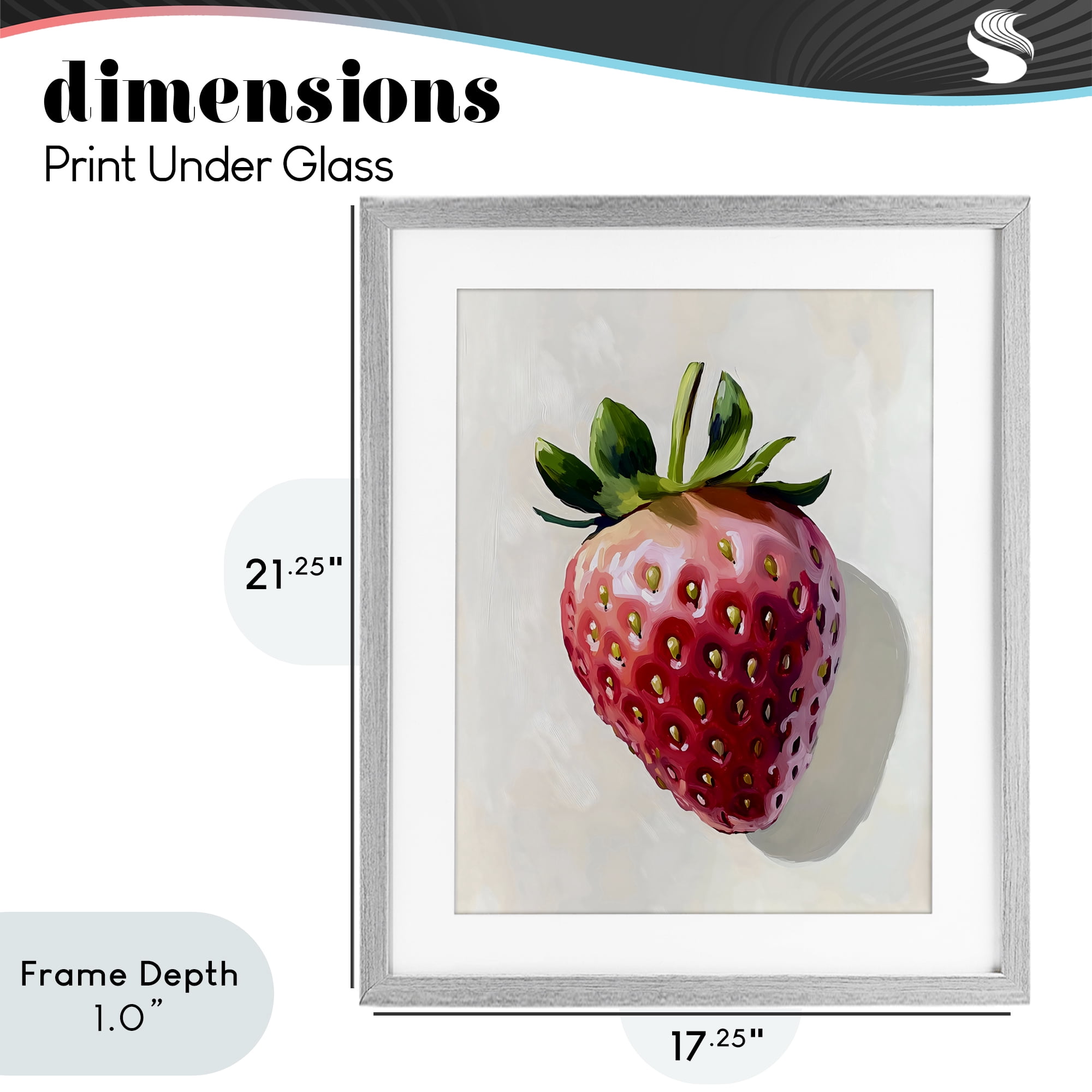 Stupell Industries Juicy Shine Strawberry Gray Framed Print Under Glass, design by The Prints Vibe