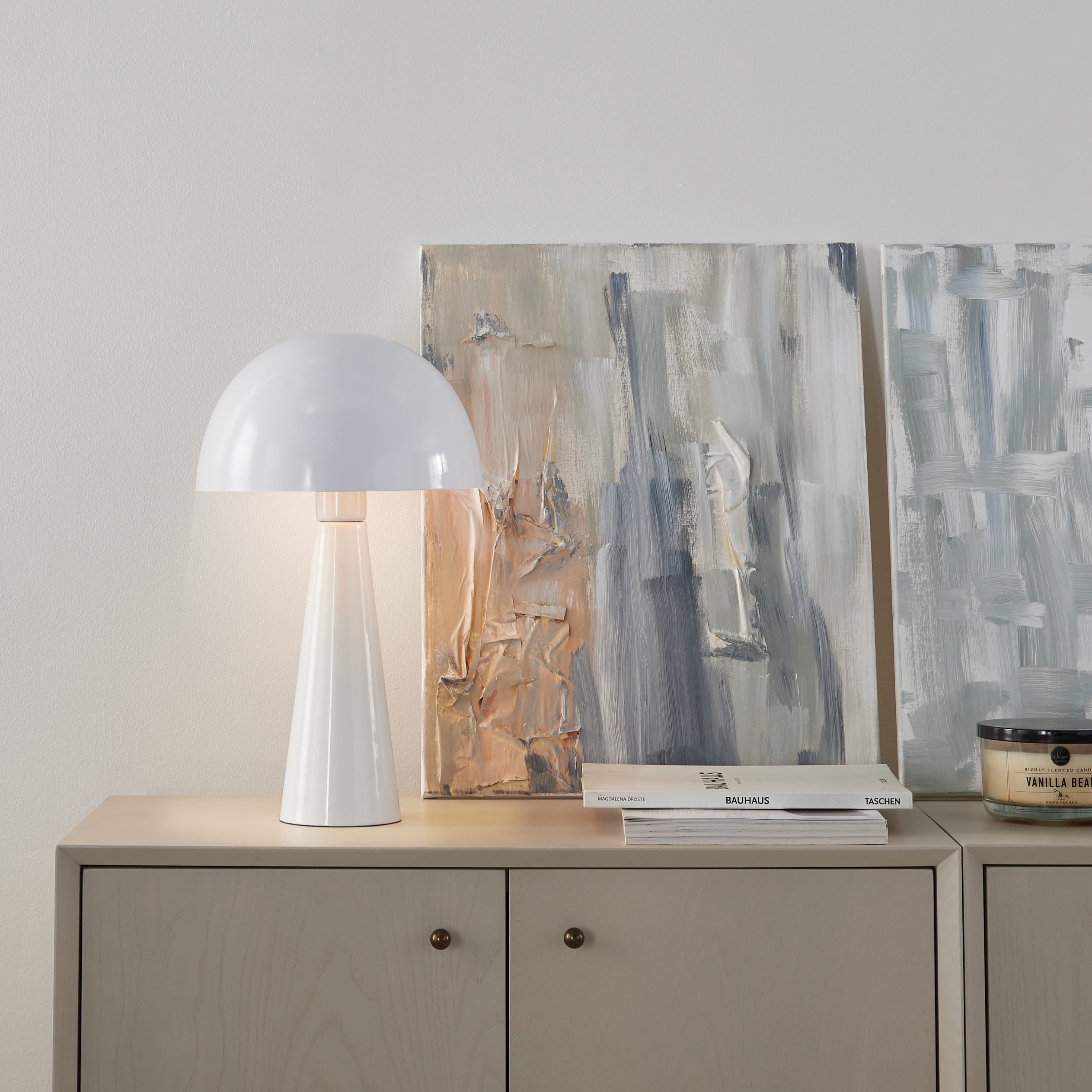 Nourison 16" Metal Mushroom Accent Table Lamp, Modern, Mid-Century, Retro, Transitional for Bedroom, Living Room, Dining Room, Office, Dorm Room, Coffee Table, White