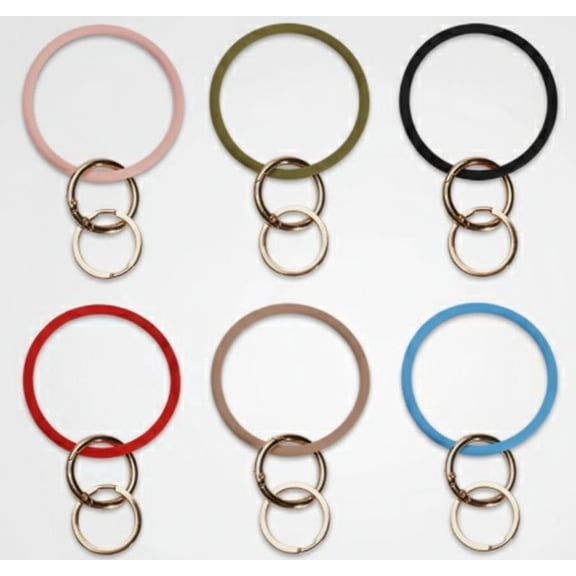 6-Pack Silicone Wrist Keychain Circle Bracelets - Rubber Bangle Round Keyring Holders for Daily & Travel Use