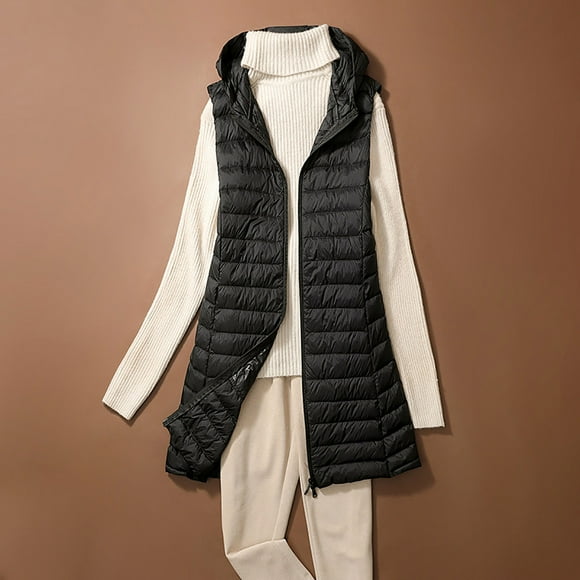 EGNMCR Puffer Vest Women, Sleeveless Parkas for Women,Women Sleeveless Hood Winter Puffer Vest Outwear Women Warm Hooded Long Sleeve Zipper Jacket Sleeveless Parkas Coats Tops Wth Pocket Women Coat