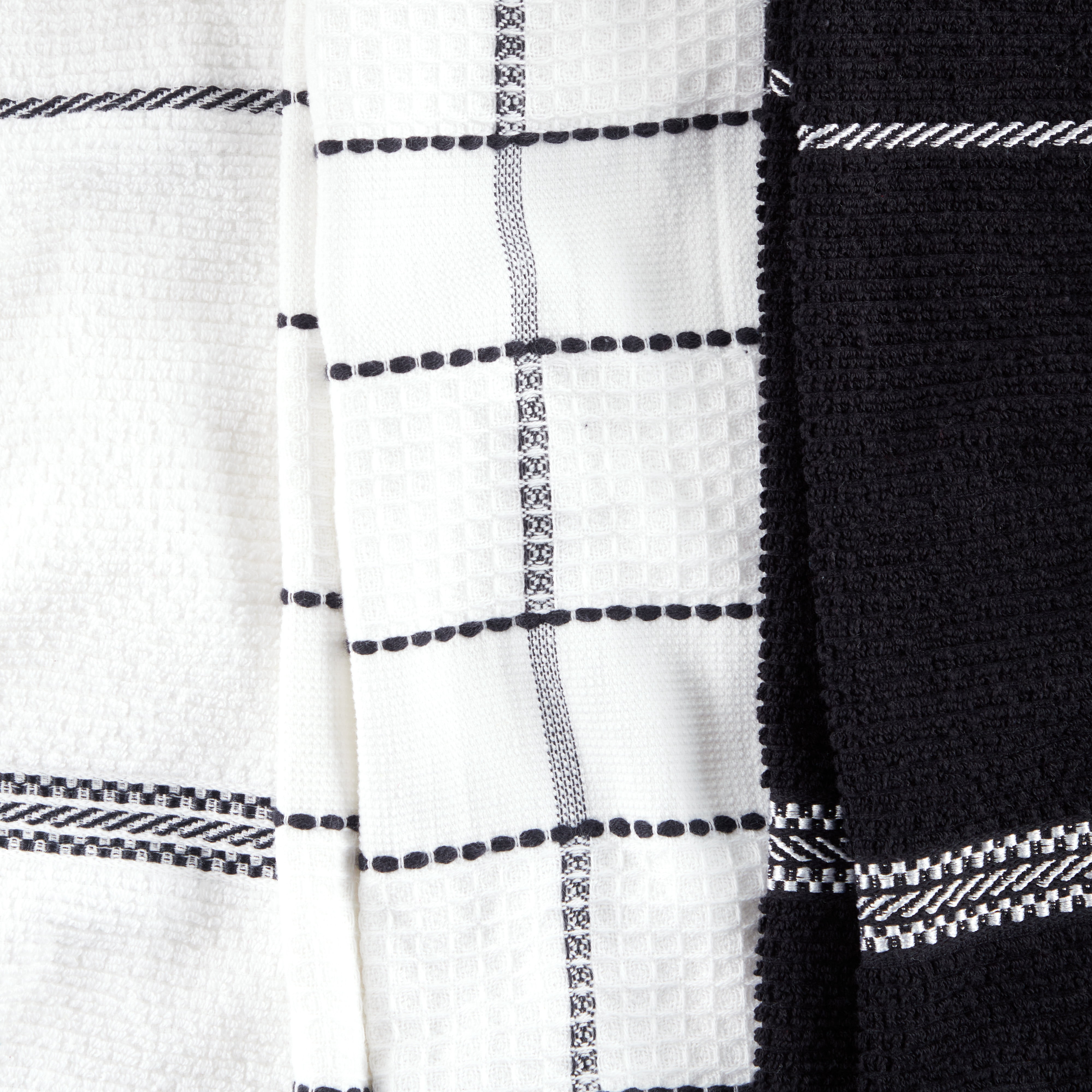 Martha Stewart Modern Waffle Kitchen Towel Set 6-Pack, Black, 16"x28"