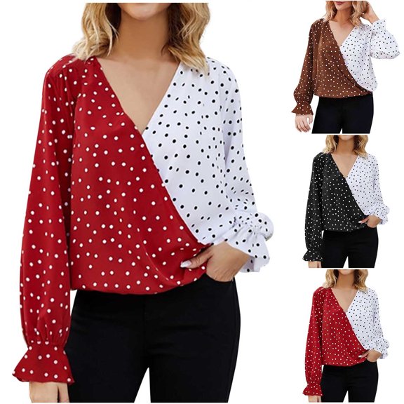 Ashirexll Long Sleeve Shirts for Women Winter Tops Casual V-Neck Loose Comfortable T-Shirt Blouse Soft Basic Daily Wear