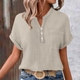 thumbnail image 6 of PADFRYBK Short Sleeve T-Shirt For Women Summer Button Pullover Solid Color Casual Tops V-Neck Tunic Loose Blouses With Pocket, 6 of 9