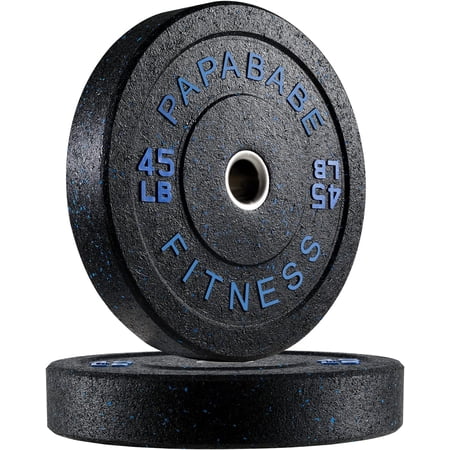papababe High-Bounce Bumper Plates, Olympic Weight Plates with Colored Fleck-Rubber, Weight Plate for Weightlifting and Strength Training (45 LB, Pair)