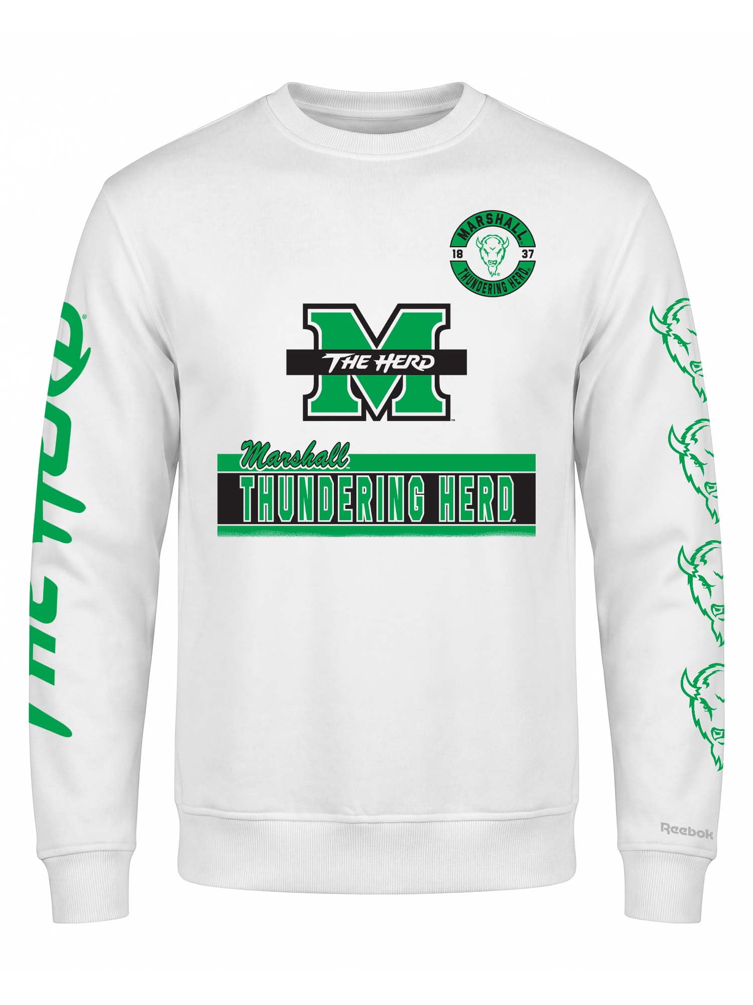 Marshall Thundering Herd Reebok Mens White Crew Sweatshirt