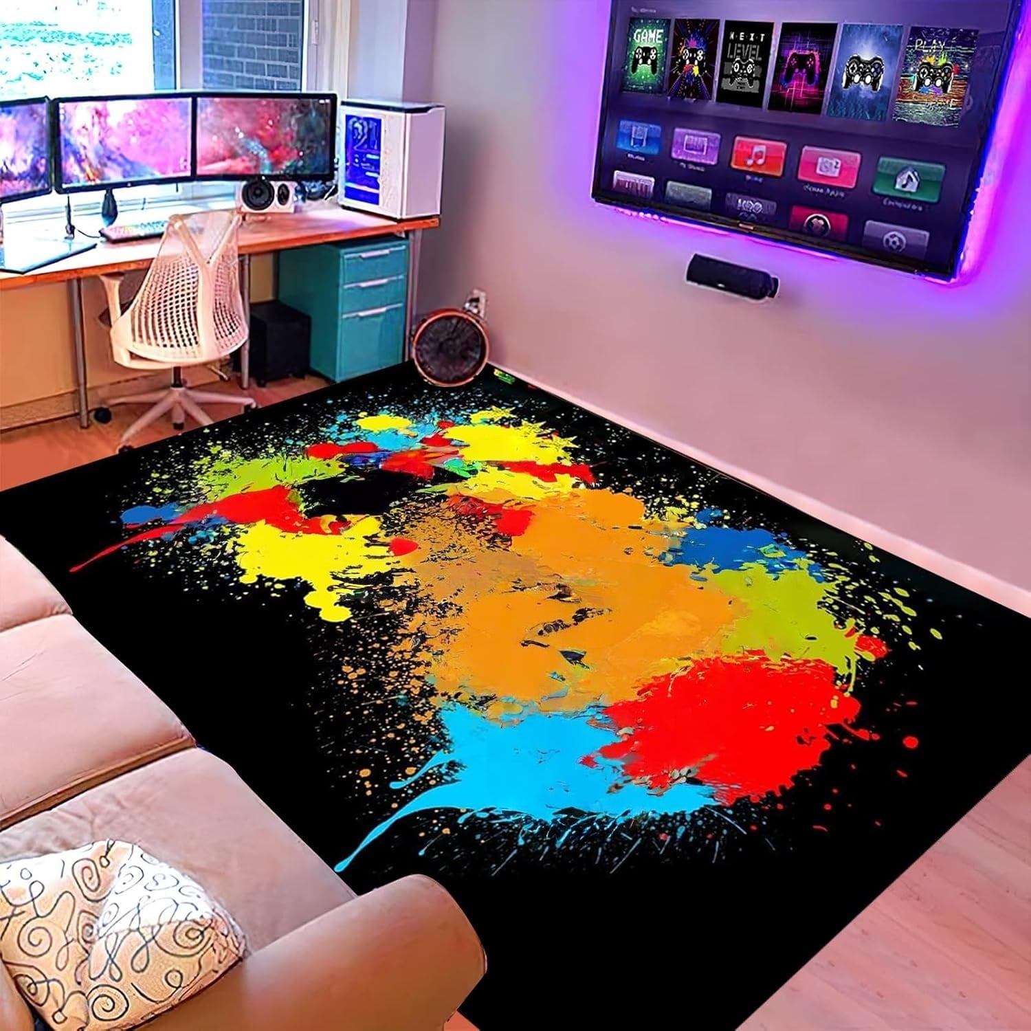 Video Game Rugs Carpets Gameing for Kids Teen Boy Room Bedroom, Colorful Gaming Floor Mats Area Rug for Living Room Gaming Chair Mat Hardwood, 20 x 31 in Area Rugs Carpet for Gamer Boys