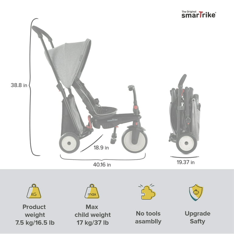 smarTrike STR3, 6-in-1 Folding Stroller Tricycle, 10M+ - Gray