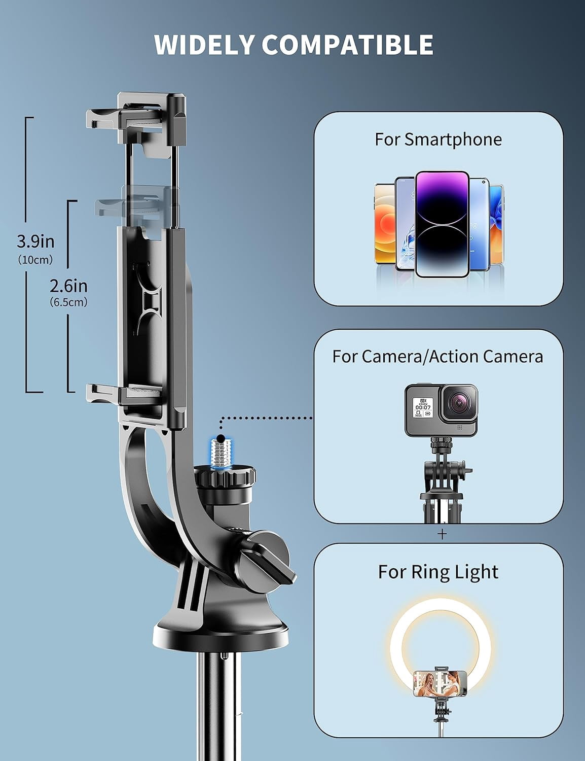 71" Phone Tripod & Selfie Stick, All in One Extendable Cell with Wireless Remote, Tripods Stand for iPhone Travel Stick 360° Rotation Compatible Android, Camera